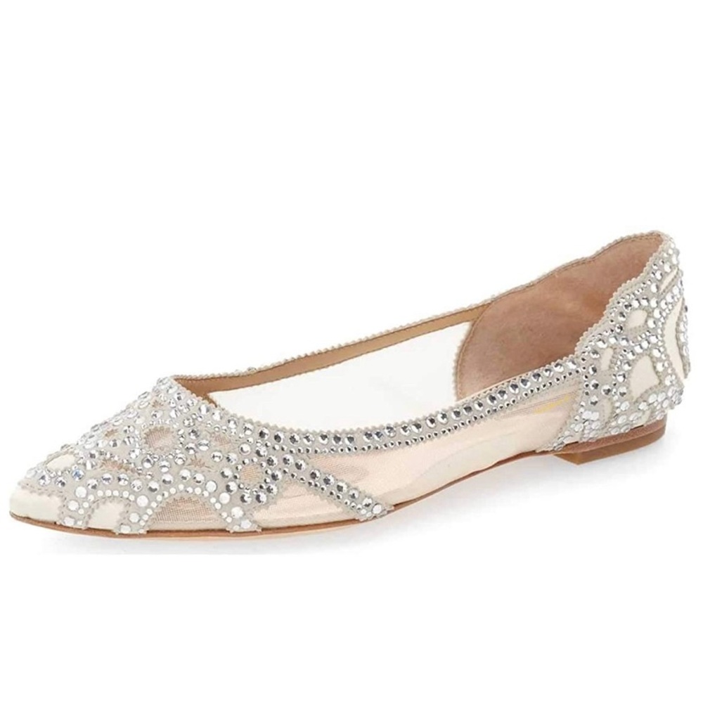 Pointed Toe Rhinestone Flats Mesh Slip On Sandals
